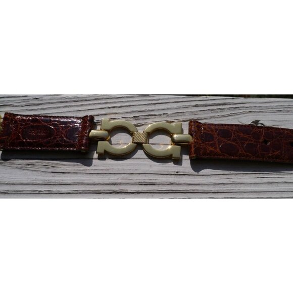 Beltrami Luxury Real Crocodile & Brass Belt Sz 75 Italy / US 30” Brown 3410 main image 11